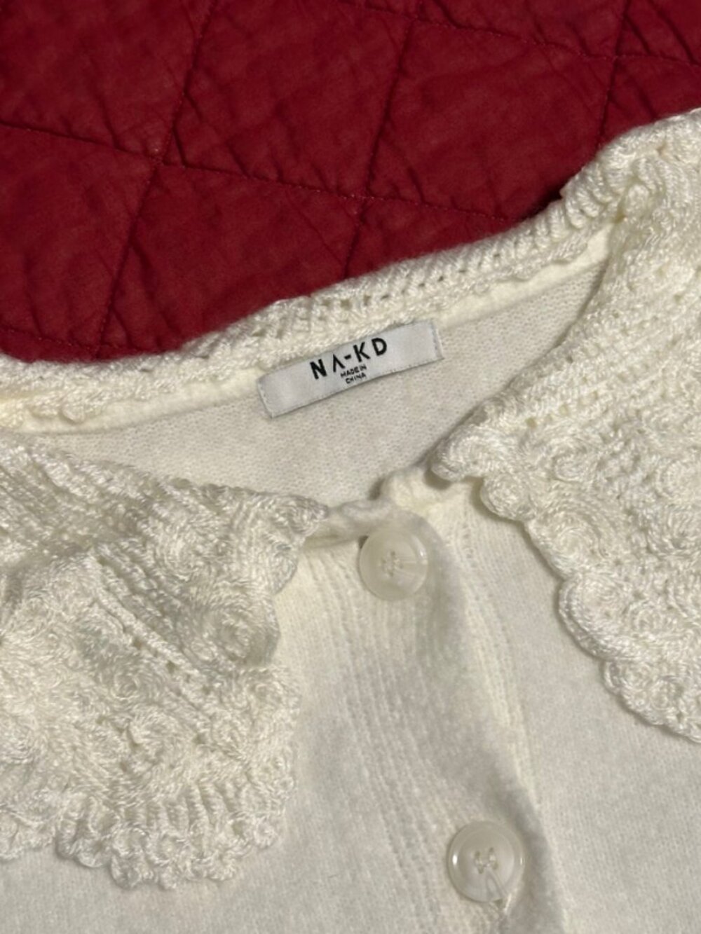 NA-KD White Sweater Cardigan Lace Peter Pan Collar CottageCore Feminine Granny S